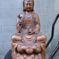 17.7 inches Chinese 100% Pure red Copper Guanyin Kwan-yin Bodhisattva Goddess Buddha Statue Bronze Decoration Home Gift