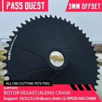 PASS QUEST Rotor Gravel Bike 3mm Offset AERO Round Narrow Wide Chainring Direct Mount Crank AXS 12 Speed Chain 42-54T ALDHU
