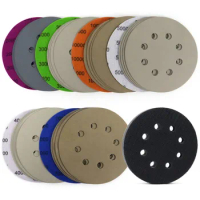 5 Inch Sanding Disc Hook and Loop 8 Hole Silicon Carbide Sandpaper with Pad for Wet/Dry Sanding Grinder Polishing