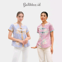 Atasan Batik 208 WIK BLUE & WIK PINK -Batik Wanita Lengan Pendek / Blouse Batik Modern / Baju Kantor