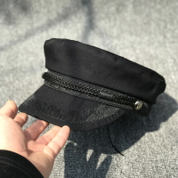 日本款平頂軍帽黑色帽子女韓版潮貝雷帽海軍帽時尚夏季薄款鴨舌帽1入