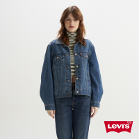 Levis 女款 修身牛仔外套 水波紋路彩色刺繡 / 精工中藍色水洗