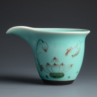 陶福氣 青瓷手繪公道杯陶瓷 家用創意茶海分茶器功夫茶具配耐熱
