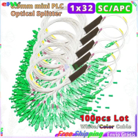 100pcs/lot 1x32 PLC Optical Coupler mini 0.9mm FTTH Fiber Optic Splitter 1-to-32 SC APC colored fiber 1*32 SC/APC FBT splitters