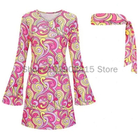 2023 New Medieval Women Ladies Hippie 60s 70s Hippy Flower Fancy Dress Costume Flares Adult Outfit Dress for Women Summer Dress