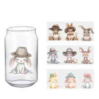 cute rabbit wearing a hat UV DTF cup wraps sticker label waterproof UV DTF cup wrap transfers uv dtf transfers