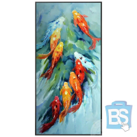 LUKISAN ABSTRAK BUKIT IKAN KOI BERENANG DI SUNGAI BISA CUSTOM KAIN KANVAS TERBAIK MARSOTO CAT AKRILI