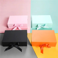 20Pcs Kraft Box Magnetic Closure Foldable Gift Packaging Boxes With Ribbon Wholesale Custom Cosmetic Corrugated Box Packaging