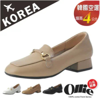 【OLLIE】韓國空運。懶人休閒皮革4CM樂福鞋/大尺碼/版型偏小(72-1010/四色/現+預)