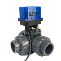 New 3 Way Pvc Electric Ball Valve,AC220V DN15,DN20,DN25 Clamp Type Plastic Automated Ball Valve