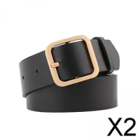 2xFashion PU Leather Belt for Woman Square Pin Buckle Belts Ladies Dress Jeans Strap Girls Waistband Adjustable Belts