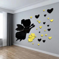 Hot Sale 3d Acrylic Mirror Wall Decor Removable Love Angel Shape Mirror Stickers Diy Sticky Mural For Chirdren Bedroom Bathroom