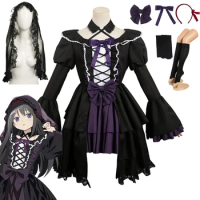 Puella Magi Cos Madoka Magica Akemi Homura Cosplay Fantasy Costume Disguise For Women Adult Gothic Dress Halloween Carnival Suit