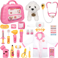 Meland Toy Doctor Kit for Girls - Pretend Play Doctor Set with Dog Toy Carrying Bag Stethoscope Toy 