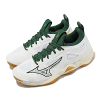 【MIZUNO 美津濃】排球鞋 Wave Momentum 3 男鞋 白 綠 羽球鞋 緩衝 室內運動 美津濃(V1GA2312-44)
