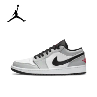 NIKE Air Jordan 1” Light Smoke Grey Synthetic Leather Anti-slip Wear-resistant Low Top Retro Basketb