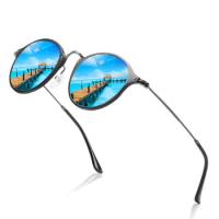 Round Al-mg Alloy Classic Retro Sun Glasses Polarized Mirror Sunglasses Custom Made Myopia Minus Prescription Lens-1to-6