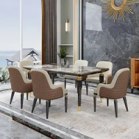 Italian light luxury marble dining table high-end atmosphere villa dining table rectangular table dining chair combination
