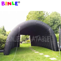 6x4.5m Classic black inflatable tunnel tent with rear door curtain for sports game,garage marquee entrance run through archway