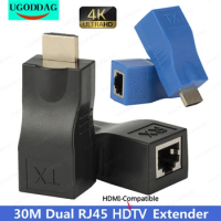 HDMI-compatible Extender 1080P RJ45 Ports LAN Network HD Extension 30m Over CAT5e/6 UTP LAN Ethernet Cable for HDTV Monitor