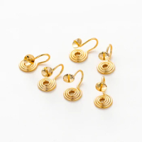 10Pcs 14K/18K Gold Color Plated Brass 8mm Spiral Ear Studs for Earrings Jewelry Making DIY Earrings Base Accessories Supplies