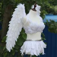 Fairy White Angel costume feather angel wings +bra+ skirts halloween event stage show party Christmas gift cosplay costumes