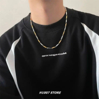Kalung Titanium Pria Rantai Biji Padi 2 Warna Panjang 50 cm Anti karat / Biji Padi Kombinasi
