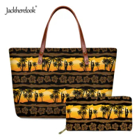Jackherelook Palm Tree Hibiscus Design Women Shoulder Bag Clutch Wallet 2pcs/Set Long Section Phone Case Female Tote Bag Purse