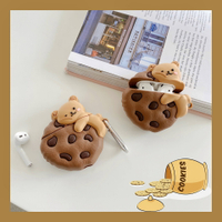 可愛小熊餅乾適用AirPods保護套1/2蘋果Pro3代藍牙耳機殼女軟個性