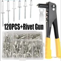 120Pcs Heavy Duty Riveter Set Pop Rivet Gun Blind Rivets Assortment Kit Hand Tools Rivet Nut Tool
