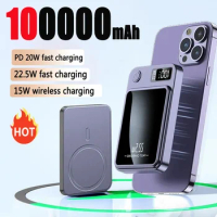 100000mAh Wireless Power Bank Magnetic Qi Portable Powerbank Type C Fast Charger For iPhone15 14 13 Samsung MaCsafe 2024 New