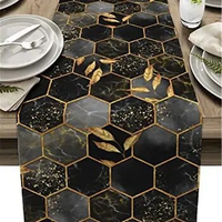 Abstract Black Marble Honeycomb Linen Table Runners Kitchen Table Decors Washable Dining Table Runners Holiday Party Decoration