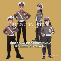 SERAGAM PROFESI ANAK POLISI & POLWAN FULL AKSESORIS FULL SET SEPATU PDL RESSLETING ANAK