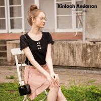 【Kinloch Anderson】金安德森女裝 優雅素面搭配格紋綁帶荷葉擺圓裙五分裙(KA0754004 黑/暗橙)