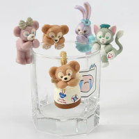 5Pcs/Set Kawaii Disney Figures Cute Bear Duffy Stella Lou Gelatoni Cat ShellieMay Dolls Toy Cake Cup Decoration Kids Xmas Gift