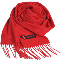 MOSCHINO 義大利製美麗諾羊毛愛心圖騰字母LOGO刺繡披肩/圍巾(紅色)