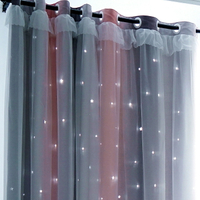 星星北歐臥室遮光布飄窗客廳簡約現代雙層ins鏤空少女網紅窗簾