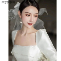 新款新娘造型頭紗白色緞面蝴蝶結頭飾化妝師影樓配飾婚禮韓
