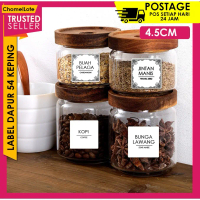 54Pcs Sticker Dapur, Label Spice, Kitchen Sticker, Spice Sticker, kitchen label sticker Waterproof, 