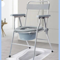 Home Care Commode Chair Portable Sanitary Solution Elderly Convenience Station-Foldable Portable with Hand-Held Bucket