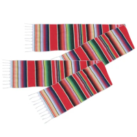 2 Pack 14 By 84 Inch Mexican Table Runner 14 X 84 Inch Mexican Party Wedding Decorations Fringe Cotton Serape Blanket Table Runn