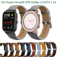 20mm Leather Strap For Huami Amazfit GTR 42mm Bracelet For Amazfit Bip U/S/GTS/2/2e Quick install Replacement Strap Accessories
