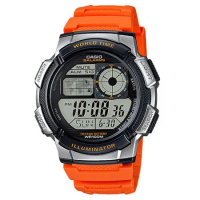 CASIO 卡西歐 電子錶 橡膠錶帶 LED照明 防水100米 碼錶 鬧鈴AE-1000W-4B