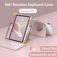 360° Rotating Acrylic Keyboard Case for Samsung Galaxy Tab S9 Plus 12.4" S9 FE 10.9 S6 Lite 10.4 A8 10.5 2021 A9 Plus 11 2023