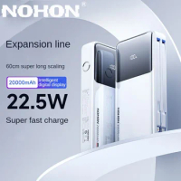 NOHON Power Bank 20000mAh Portable Powerbank For iPhone 15 14 Xiaomi Samsung Huawei Fast Charging Battery Charger Scalable Cable