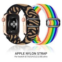Leopard Grain Strap for Apple Watch Bands 44mm 40mm 45mm 41mm 38mm 42mm 49mm Elastic Nylon Bracelet iWatch Series 7 Ultra 8/3/4