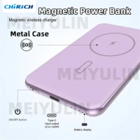 10000mAh Magnetic Wireless Power Bank Fast Charging External Spare Battery Ultra-Thin Metal Powerbank For iPhone Samsung Xiaomi