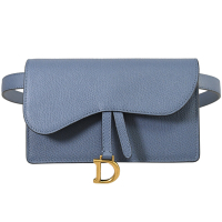 Christian Dior  SADDLE 經典D墜飾小牛皮迷你腰包/胸口包(丹寧藍)