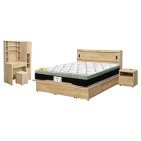 【IHouse】品田 房間5件組 雙大6尺(床頭箱、收納抽屜+掀床底、床墊、床頭櫃、鏡台含椅)