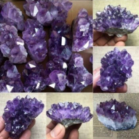 6Pcs Natural Amethyst Cluster Geode Purple Crystal Quartz Specimen Home Decor